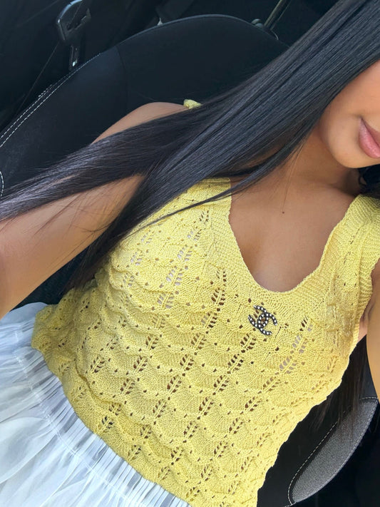 YELLOW CROCHET TOP WITH RUFFLES